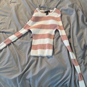 Forever 21 pink and white stretchy crop top